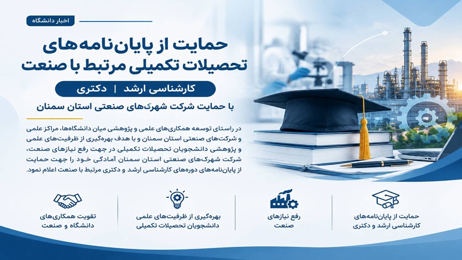 حمایت از پایان‌نامه‌های کارشناسی ارشد و دکتری پایان‌نامه‌های مسئله‌محور در مسیر حل نیازهای صنعت استان سمنان